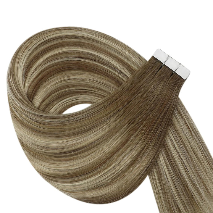 YoungSee Echthaar Extensions Tape Ombre Tape Extensions Echthaar Braun Ombre Blond Tape in Extension
