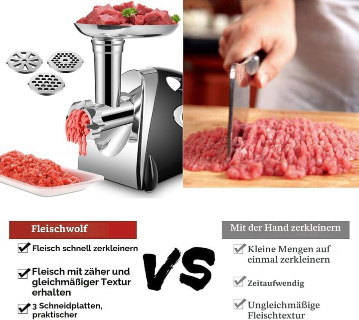 Elektrischer Fleischwolf und Wurstmacher, 2800 W Fleischwolf und Wurststecker, Rotiert Vorwärts und