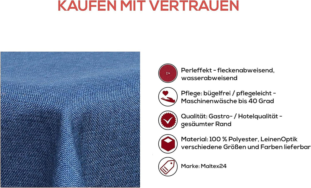 Textil Tischdecke - Leinen Optik - wasserabweisend Eckig 130x160 (Blau, ca. 130 x 160 cm) Blau ca. 1