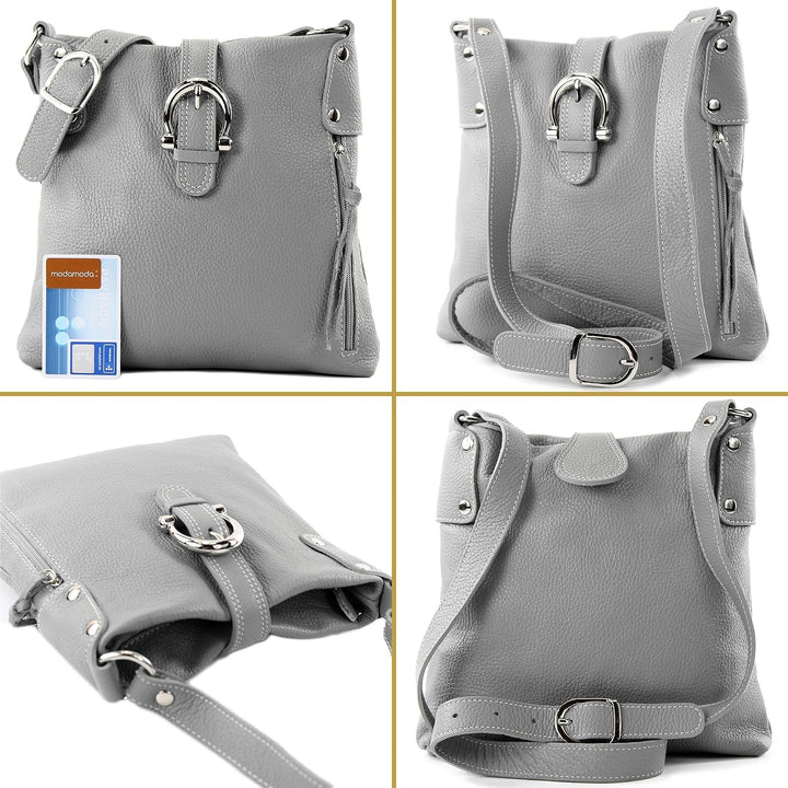 modamoda de -T04 - ital Umhängetasche Schultertasche aus Leder Beige, Beige