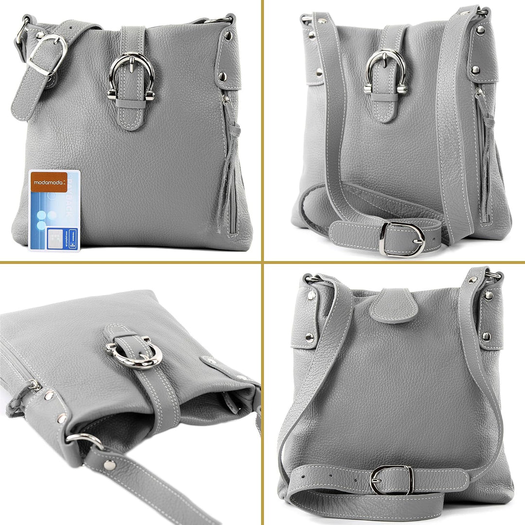 modamoda de -T04 - ital Umhängetasche Schultertasche aus Leder, Farbe:Rosa