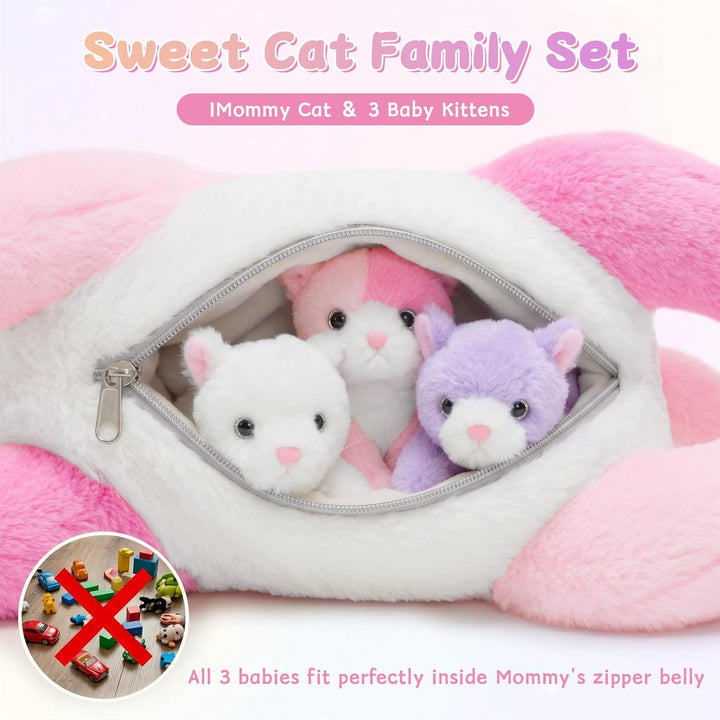 MorisMos gross Katze Kuscheltier mit Baby im Bauch, 35cm Weich Niedliche Katze Stofftier Plüschtier,