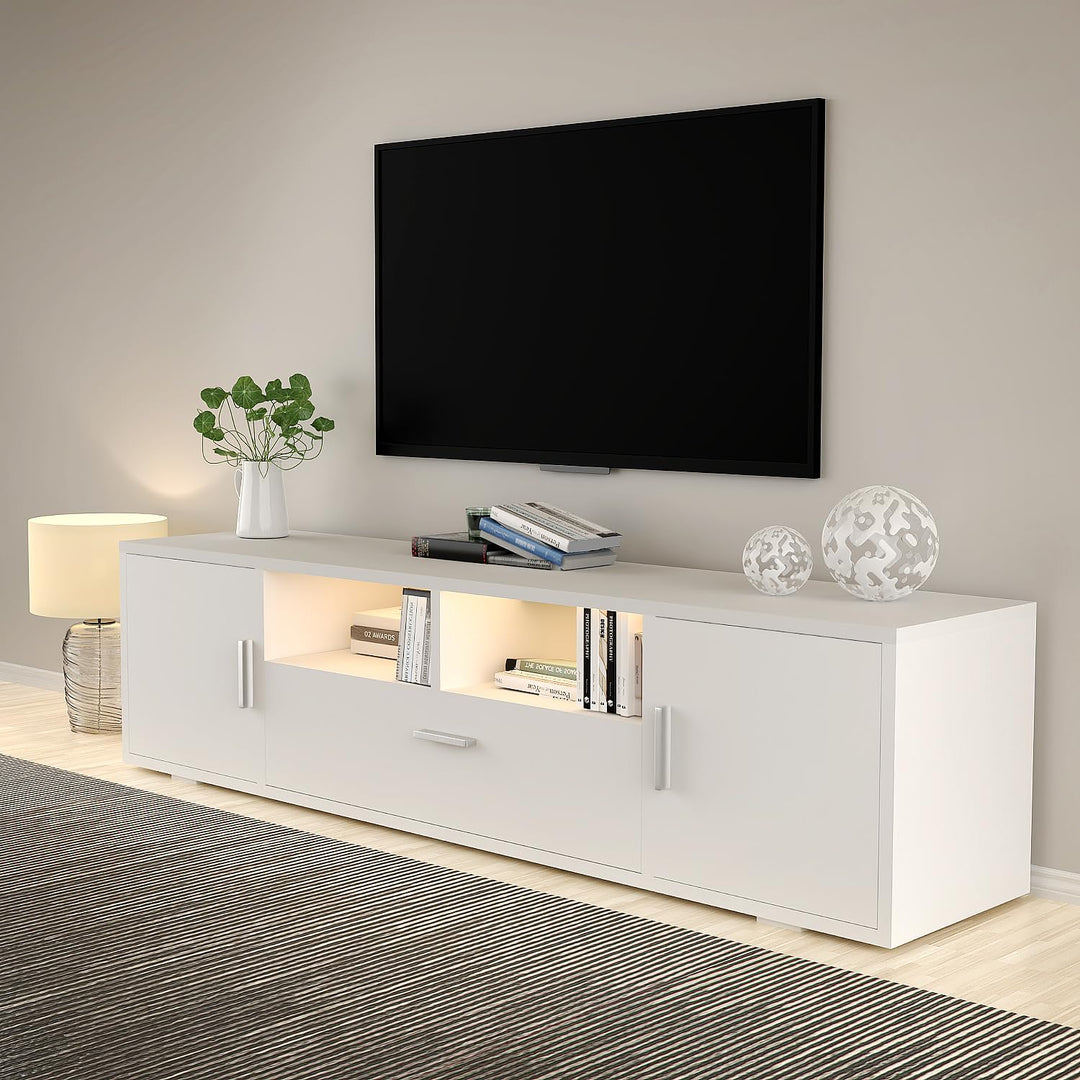 TV-Schrank LED, TV Lowboard mit Grossem Stauraum, Fernsehtisch mit RGB LED-Beleuchtung, TV Board für