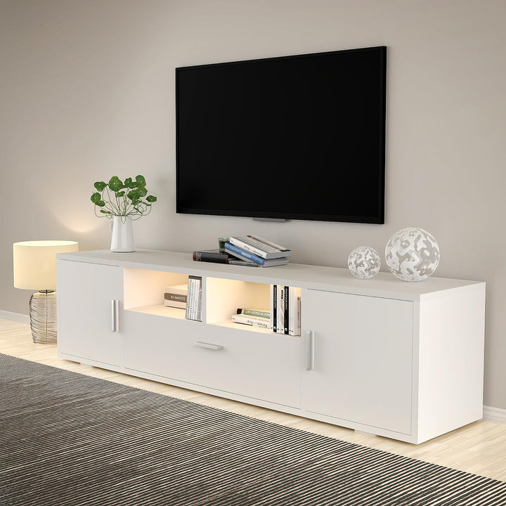 TV-Schrank LED, TV Lowboard mit Grossem Stauraum, Fernsehtisch mit RGB LED-Beleuchtung, TV Board für