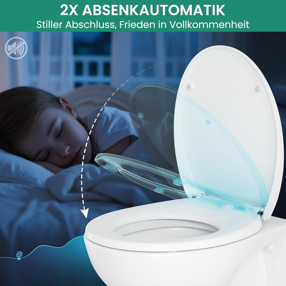 Verstärkter Toilettendeckel mit Absenkautomatik, WC-Sitz Oval, Klodeckel mit Antibakterielle, Toilet
