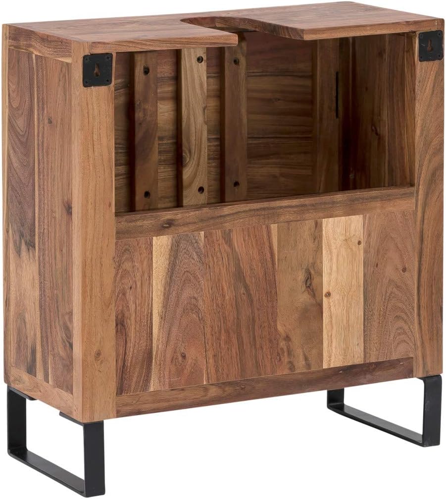 Woodkings Sydney Waschbeckenunterschrank I Kleiner Badschrank BxHxT: 56x60x25 cm aus massiv Holz Aka
