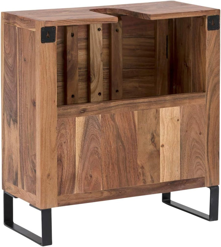 Woodkings Sydney Waschbeckenunterschrank I Kleiner Badschrank BxHxT: 56x60x25 cm aus massiv Holz Aka