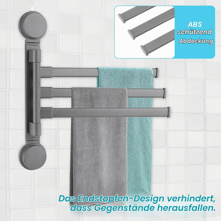 Handtuchhalter Ohne Bohren, 180° Schwenkbar 3 Armig Handtuchstange, Saugnapf Typ Towel Holder, Alumi