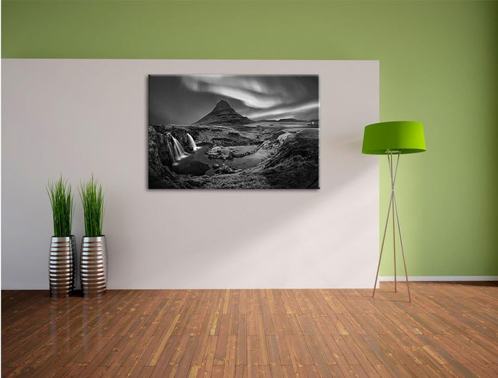 Pixxprint Kirkjufell Wasserfall als Leinwandbild/Grösse: 100x70 / Wandbild/Kunstdruck/fertig bespann