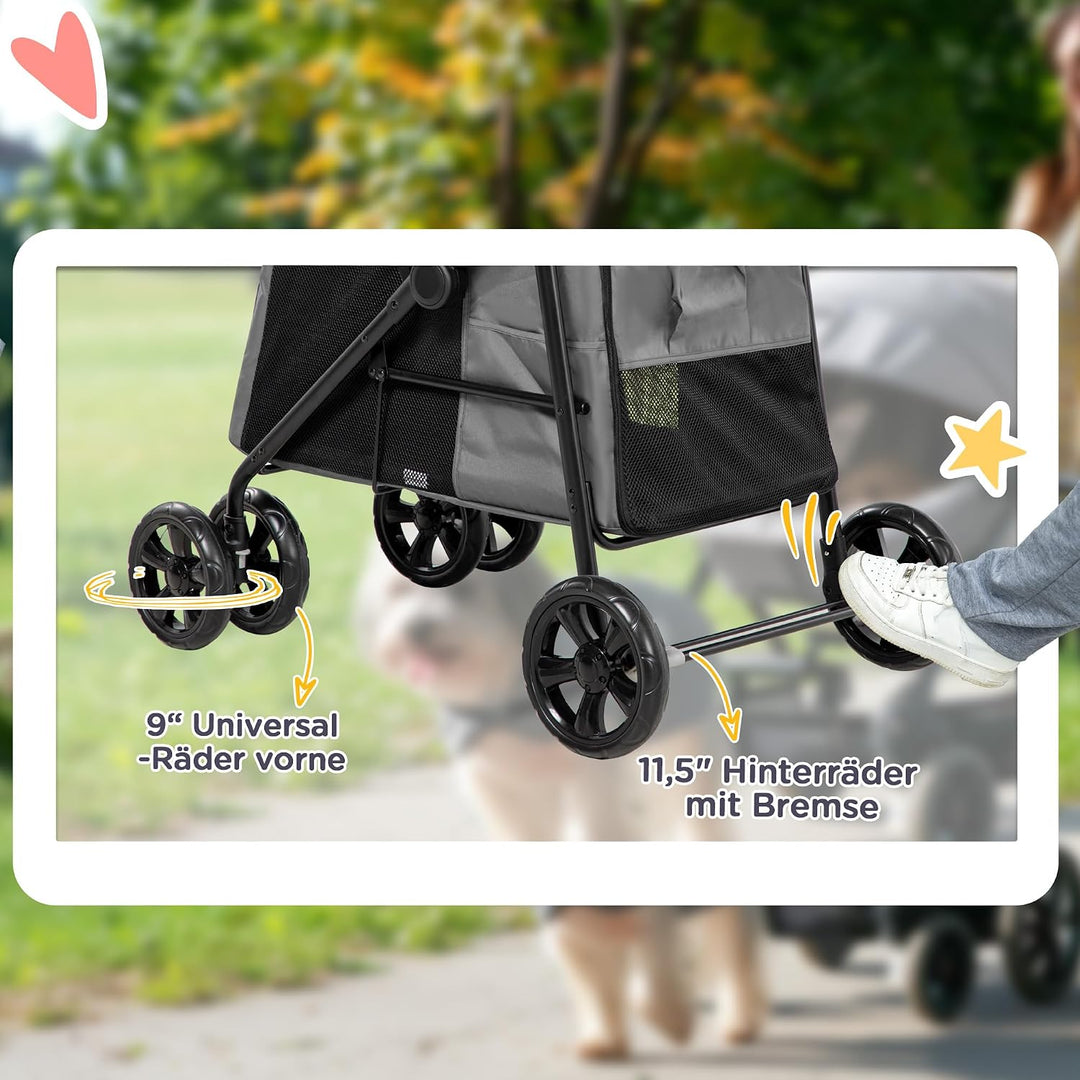 PawHut Hundewagen, Faltbarer Hundebuggy, Hundetrolley mit Kissen, Katzenbuggy bis 20 kg, Katzenwagen