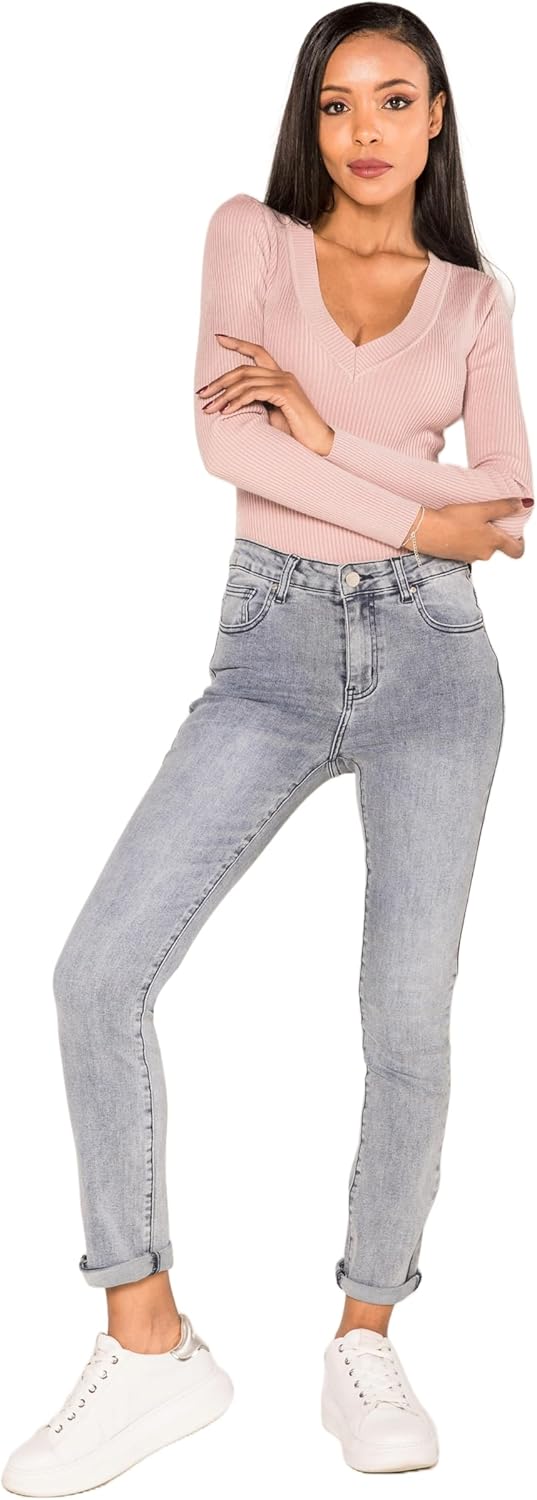 Nina Carter Q1803 Damen High Waist Straight Leg Jeans - Regular Fit Jeanshose mit geradem Beinschnit