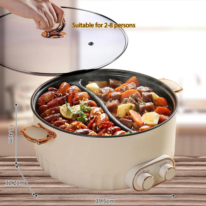 Hotpot Elektrisch Pot, 6L Hot Pot Elektrisch, 2000W Tragbare Multifunktionale Antihaft-Bratpfanne mi