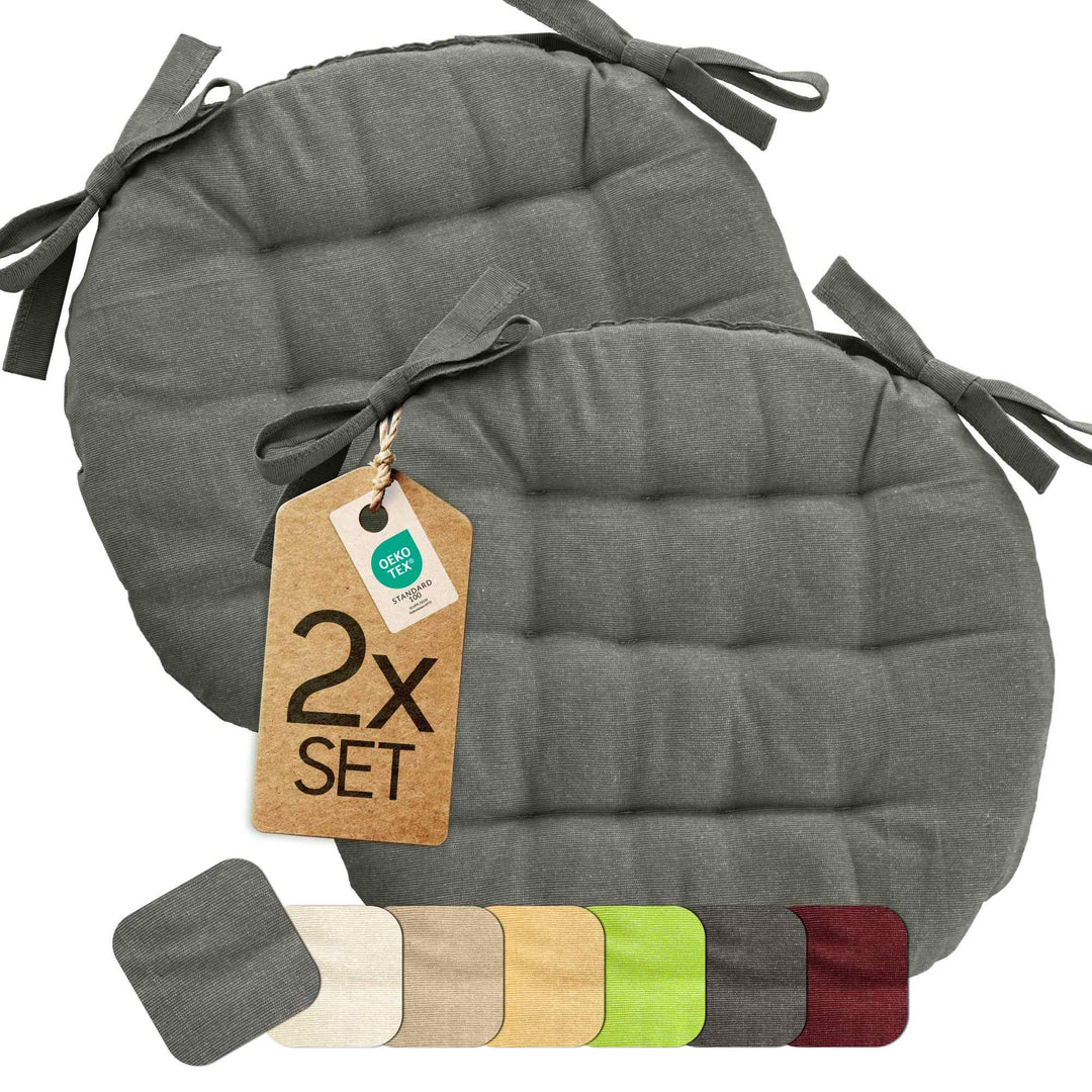 etérea Sitzkissen Basic Rund 38x38 cm 2er Set Grau – Outdoor Bänder Grau 2 Stück - 38x38 cm, Grau 2