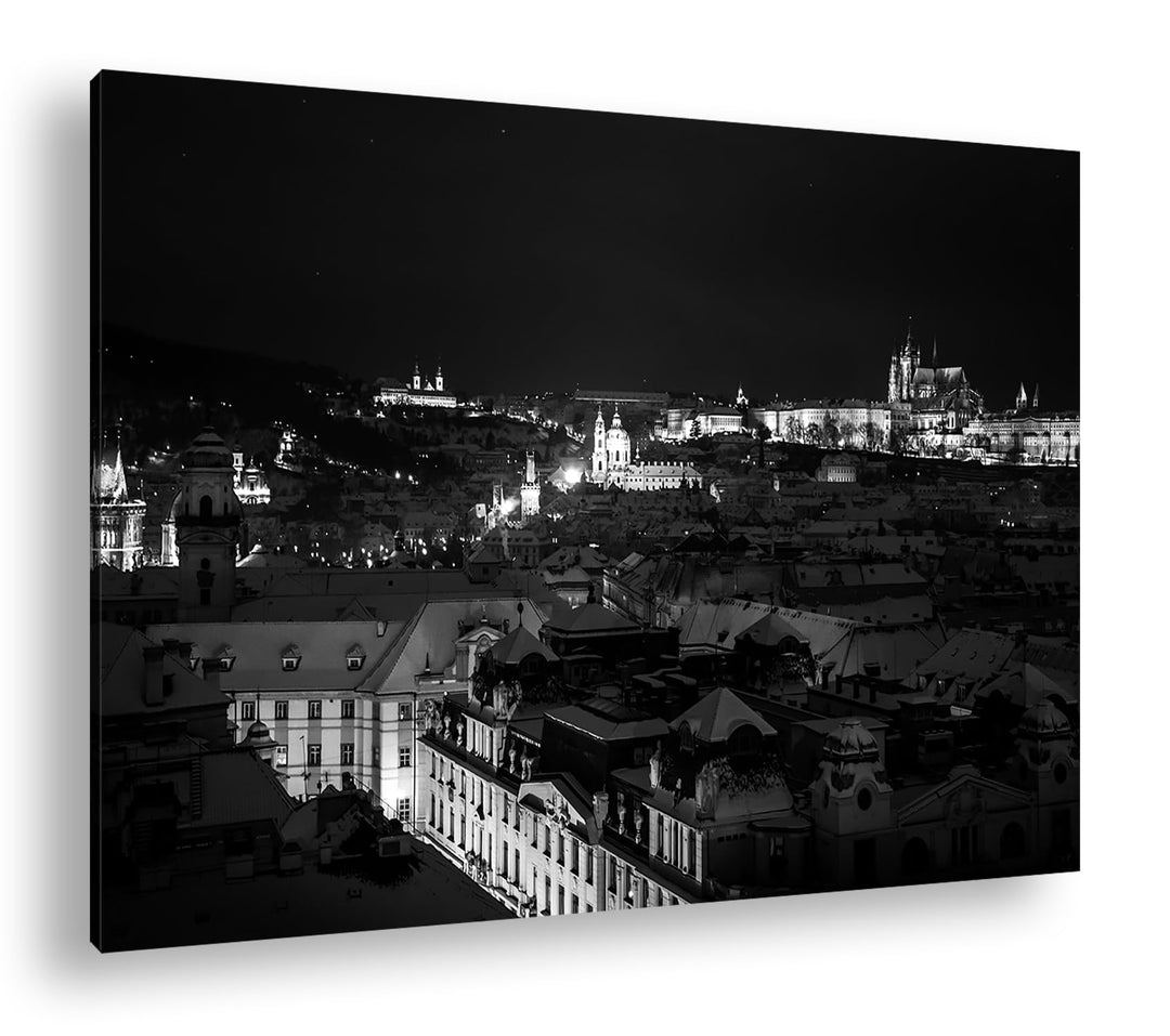 deyoli Prag bei Nacht Format:90x60 cm Effekt: Schwarz/Weiss als Leinwandbild, Motiv fertig gerahmt a