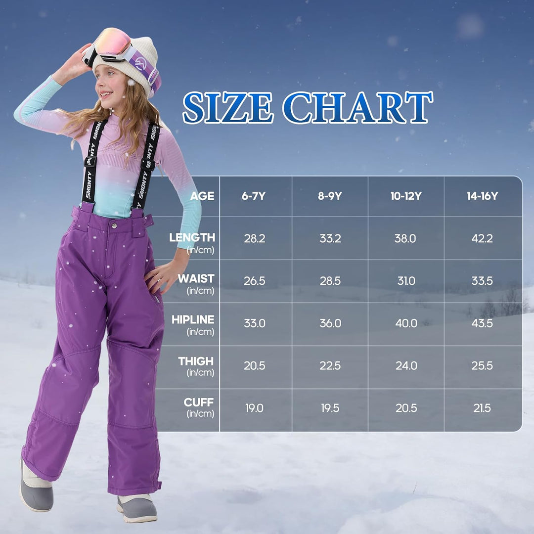 SMONTY Skihose für Kinder Mädchen Winter Wasserdicht Winddicht Warme Snowboard-Rückenhose, 140-152 L