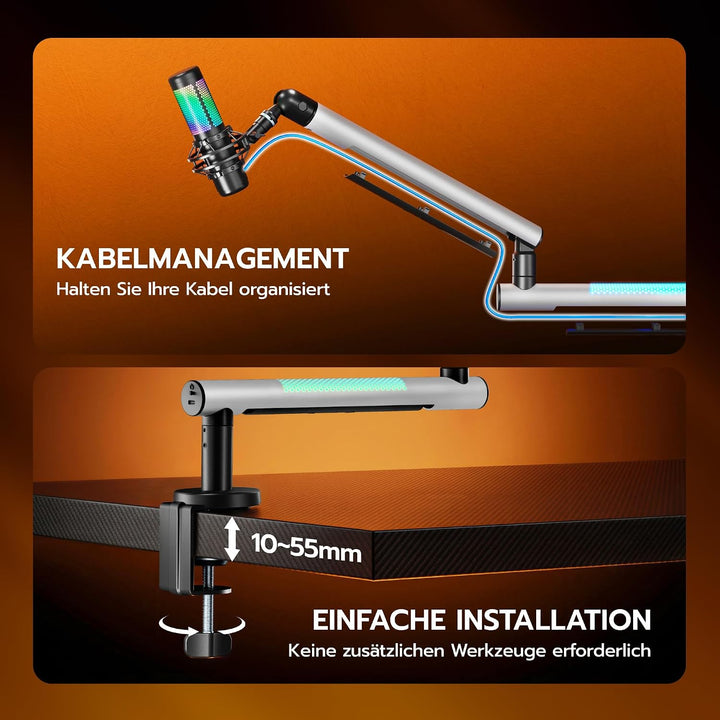 ARES WING Gaming Mikrofon Arm mit RGB Licht, Mikrofonständer mit 360° drehbarem Schwenkarm, kompatib