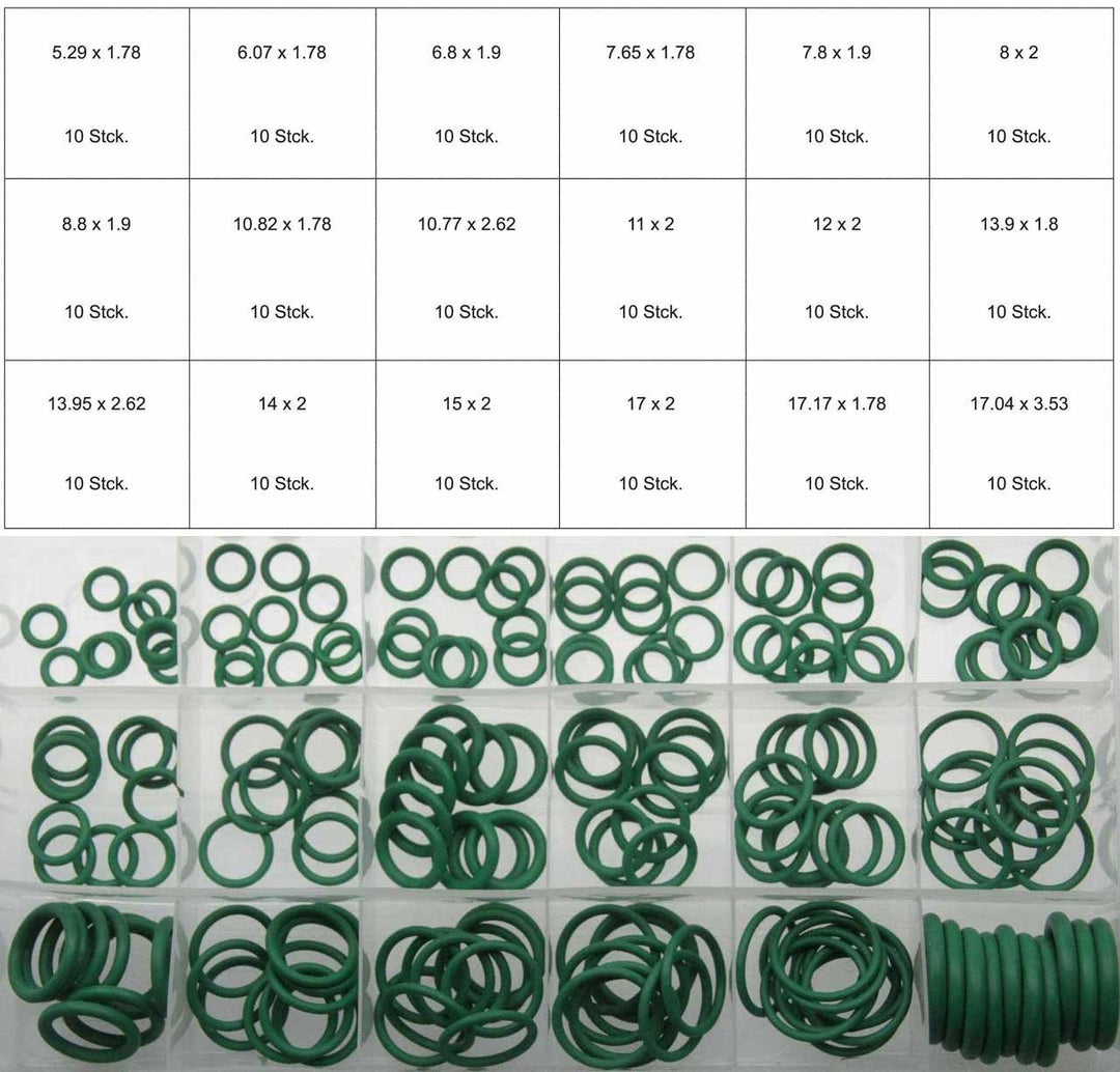 180 x HNBR O-Ring Set Dichtring Dichtung Temperaturständig GRÜN R134a Klimaleitungen Klimaanlage (im