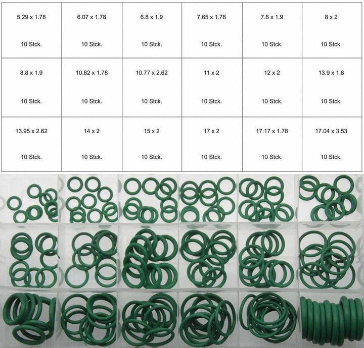180 x HNBR O-Ring Set Dichtring Dichtung Temperaturständig GRÜN R134a Klimaleitungen Klimaanlage (im