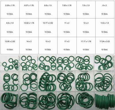 180 x HNBR O-Ring Set Dichtring Dichtung Temperaturständig GRÜN R134a Klimaleitungen Klimaanlage (im