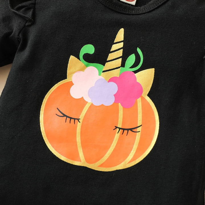 Verve Jelly Baby Mädchen Halloween Kleidung Rüschen Langarm Kürbis Tops Tüll Tutu Rock Gestreifte La