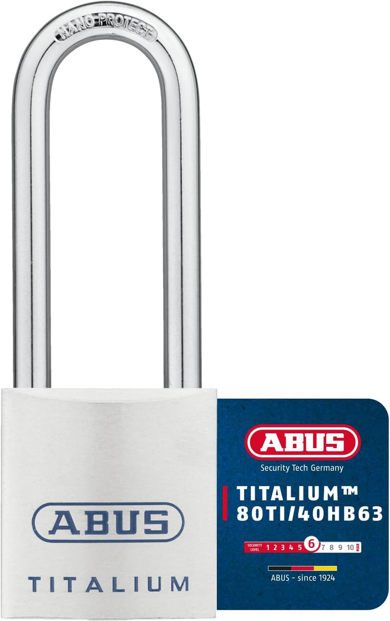 ABUS Titalium Vorhängeschloss 80TI/40HB63 gl.-8012 - gleichschliessend und mit hohem Bügel - leichte