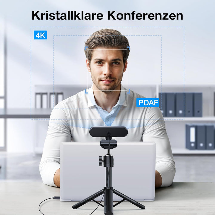 EMEET Webcam 4K, NOVA 4K mit Ständer, 2 Mikrofon mit Rauschunterdrückung, Ultra HD-Webcam mit 73° We