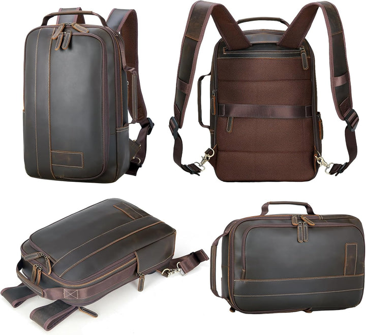 TIDING Laptop Rucksack Herren Leder Schulrucksack für 15.6 Zoll Laptoptasche Erweiterbar Gross Reise