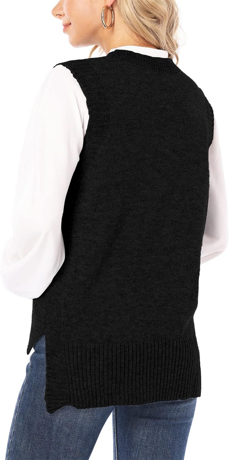 Dilgul Damen Weste Pullunder Ärmellos Weste Strick Winter Strickweste Pullover Rundhalsausschnitt St
