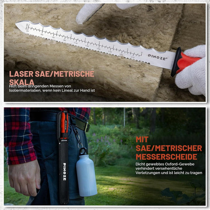28cm Dämmstoffmesser, Edelstahl Klinge Isoliermesser w/Laserskala, Doppelseitige gezähnte Messer Wer