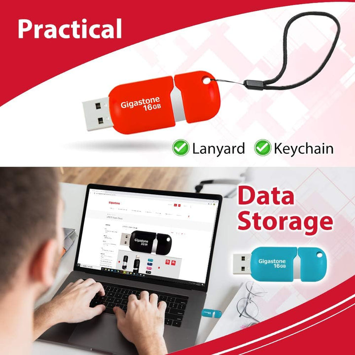Gigastone V10 16GB 2er-Pack USB 2.0 Flash-Laufwerk, Einziehbare Tasten für MacBook Laptop, Windows M