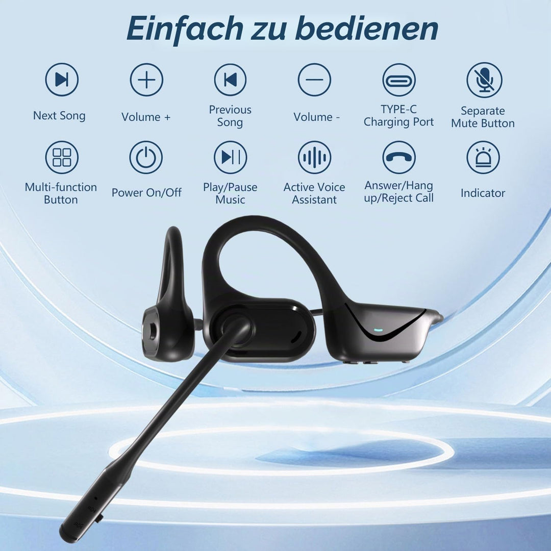 BANIGIPA Bluetooth 5.4 Headset mit Mikrofon, offene Kopfhörer mit Mikrofon, drahtloses Headset mit R