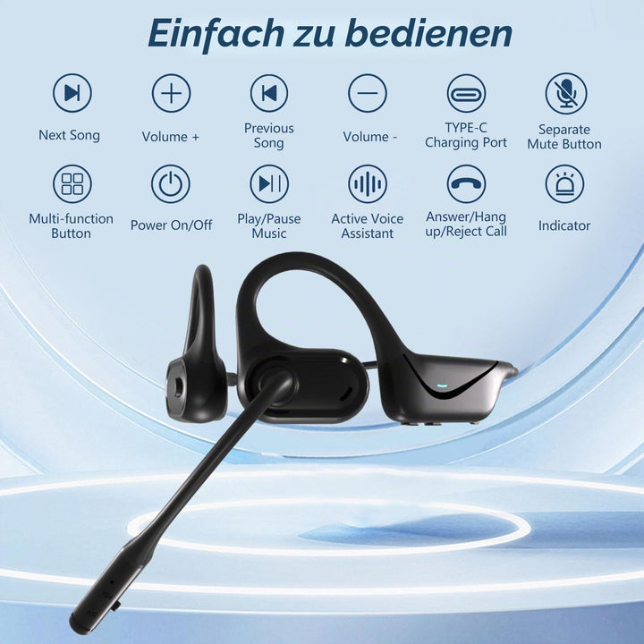 BANIGIPA Bluetooth 5.4 Headset mit Mikrofon, offene Kopfhörer mit Mikrofon, drahtloses Headset mit R