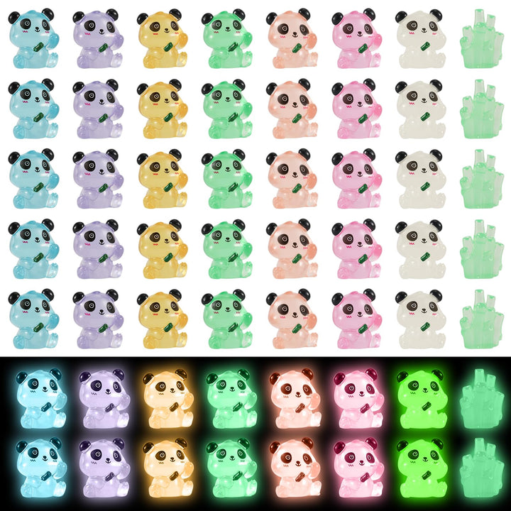 35St Leuchtende Mini Panda und 5St Leuchtende Bambusse Mini Panda Harz Mini Panda Figuren Mini Tiere
