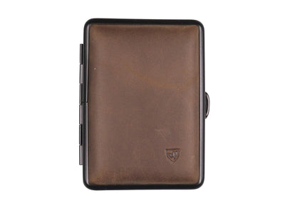 Zigarettenetui Soft Leder Dunkelbraun Rahmen schwarz 14er mit Gummiband - in EP - Made in Germany