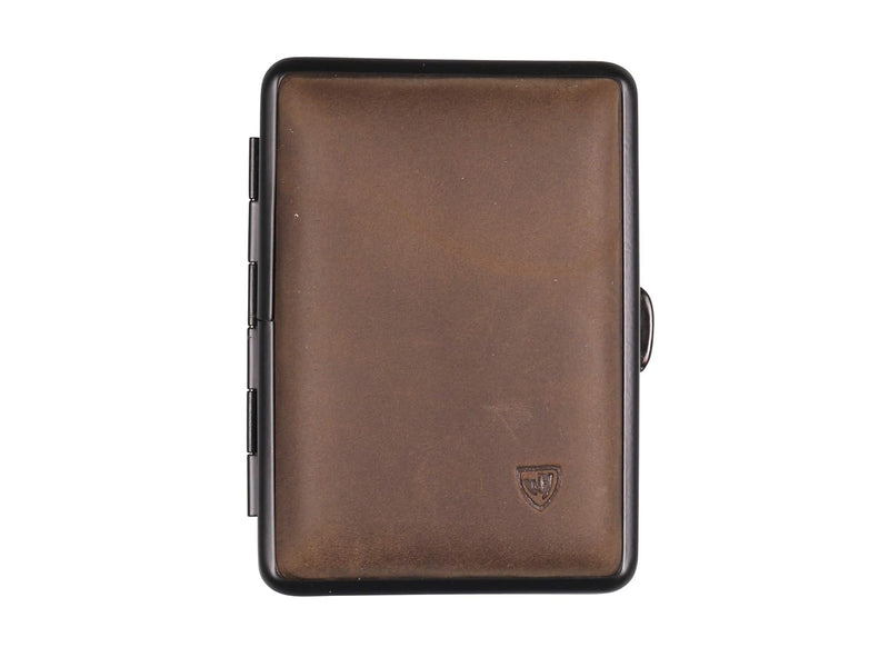 Zigarettenetui Soft Leder Dunkelbraun Rahmen schwarz 14er mit Gummiband - in EP - Made in Germany