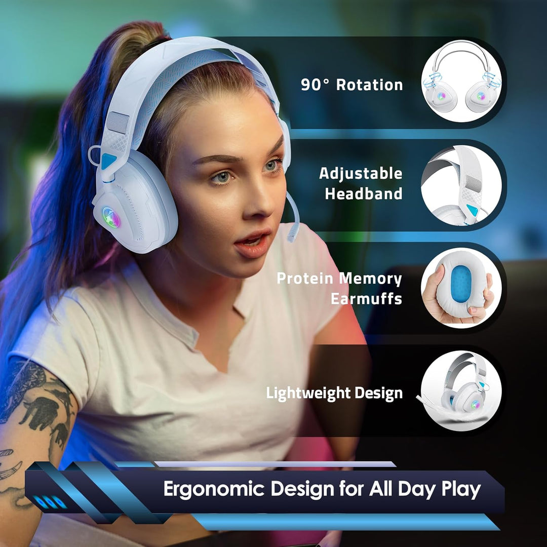 PH3 Gaming Headset Wireless für PS5, PS4, PC,Bluetooth Headset mit 50 Stunden Akku, Gaming-Headset m
