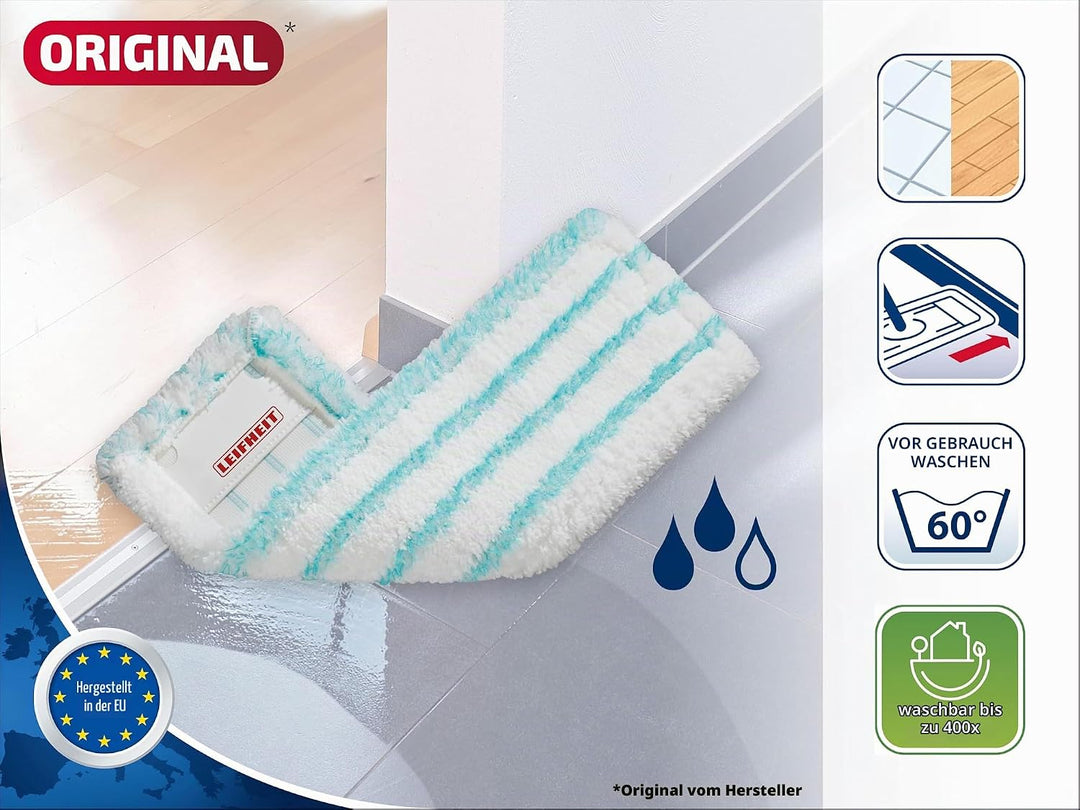 Leifheit Wischbezug Profi XL Micro Duo 3er Set, Bodenwischer Ersatzbezug für alle Bodenarten, nimmt