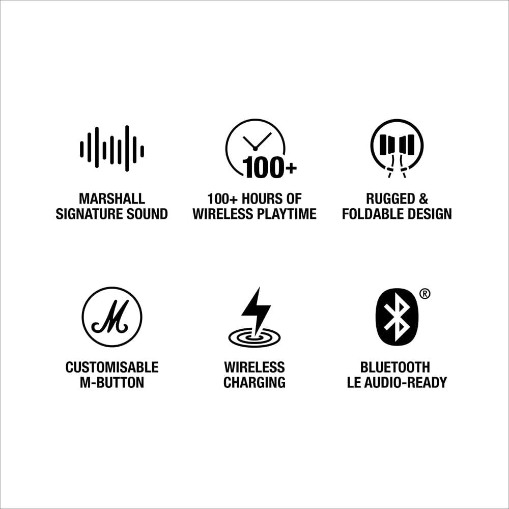 Marshall Major V Bluetooth Kopfhörer, 100 Stunden Spielzeit – Schwarz Schwarz Major V, Schwarz Major
