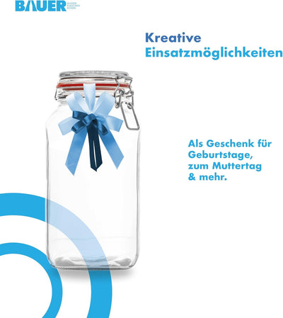 Flaschenbauer- 3 Drahtbügelgläser 2590ml verwendbar als Einmachglas und Fermentierglas, zu Aufbewahr