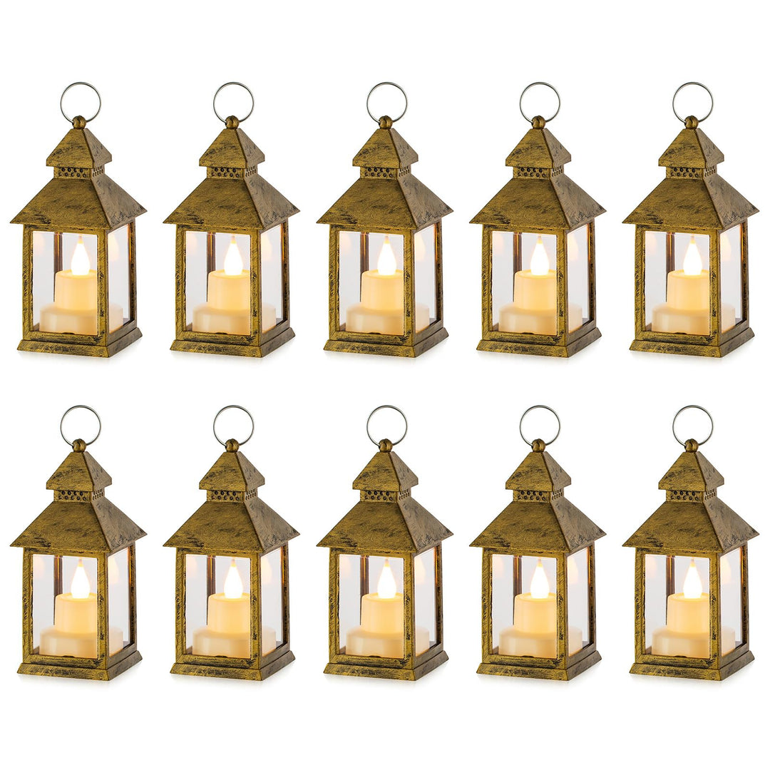 NUPTIO Laterne Kleine Weihnachten Deko - 10er led Teelichter Gold Mini Laternen für Draussen Flacker