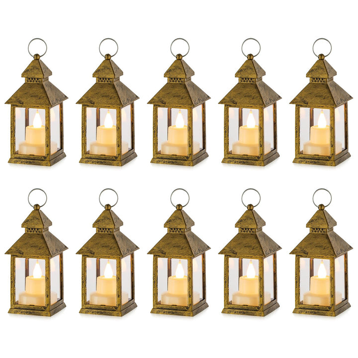 NUPTIO Laterne Kleine Weihnachten Deko - 10er led Teelichter Gold Mini Laternen für Draussen Flacker