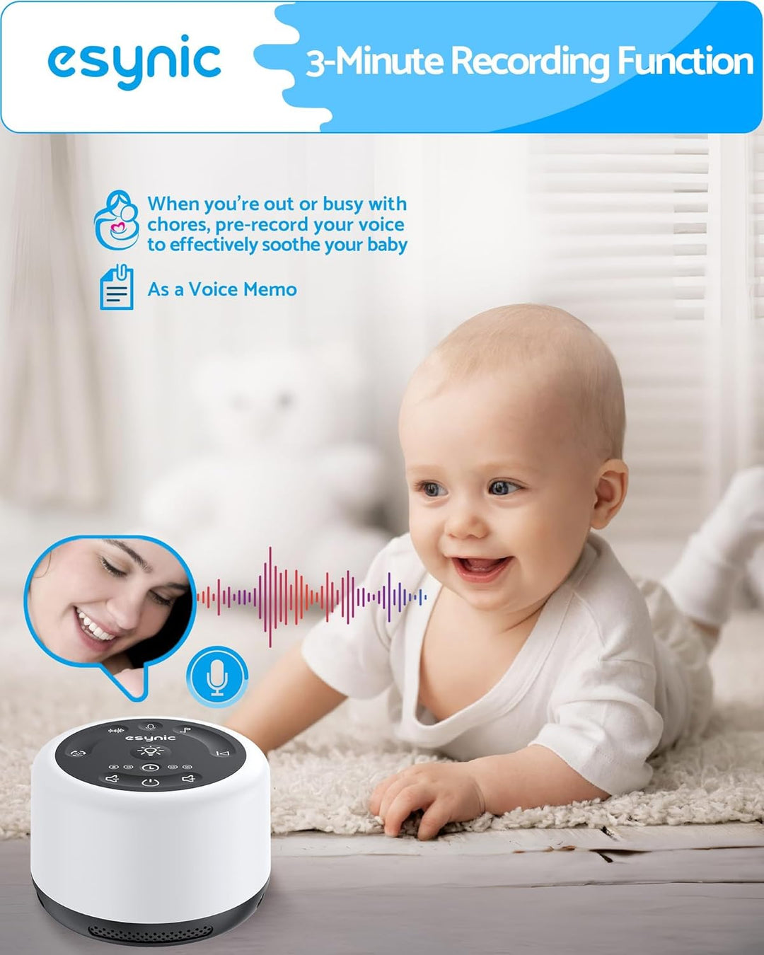 eSynic White Noise Machine Baby Weisses Rauschen Wood Design Weisses Rauschen Sound Machine Einschla