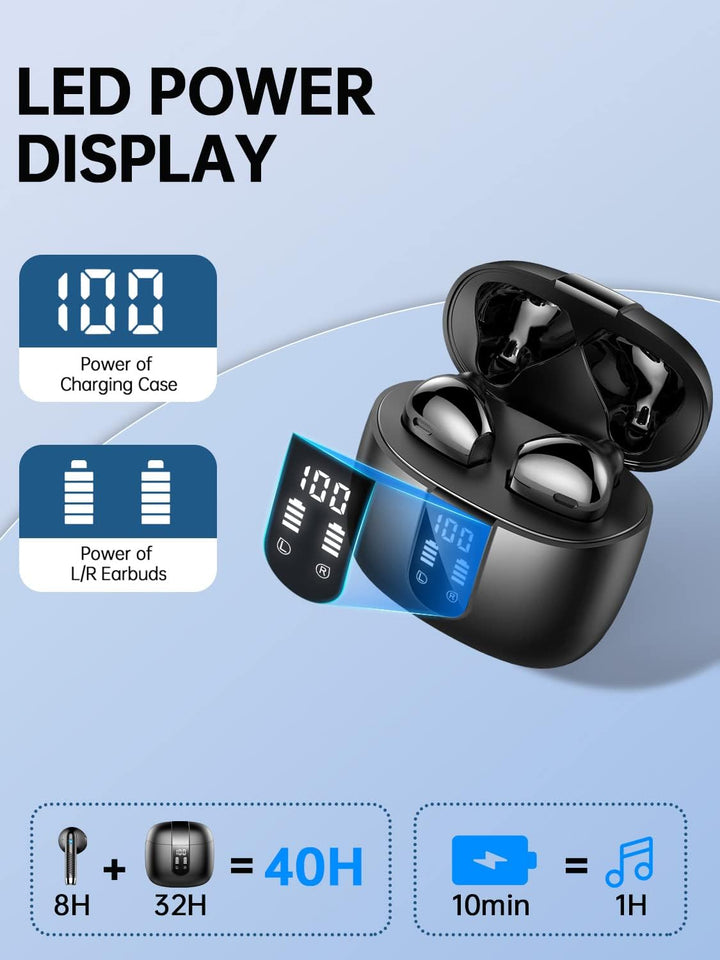 Kopfhörer Kabellos Bluetooth 5.3 In Ear mit CVC8.0 Mikrofon, 40H Kabellose Noise Cancelling Earbuds