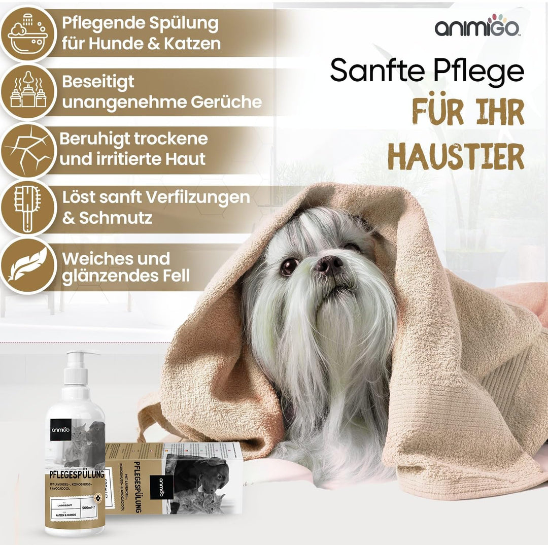 animigo Conditioner für Hunde & Katzen - 500ml Spülung - Mit Kokosöl & Avocadoöl - Für Langhaar & Ku