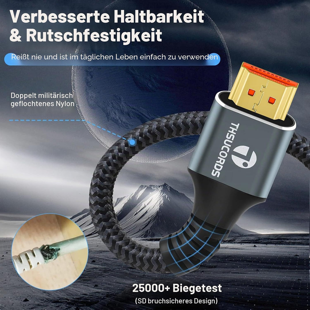 8K HDMI Kabel 2.1 5M, Hochgeschwindigkeits geflochtenes HDMI auf HDMI Kabel unterstützt 8K@60Hz, 4K@