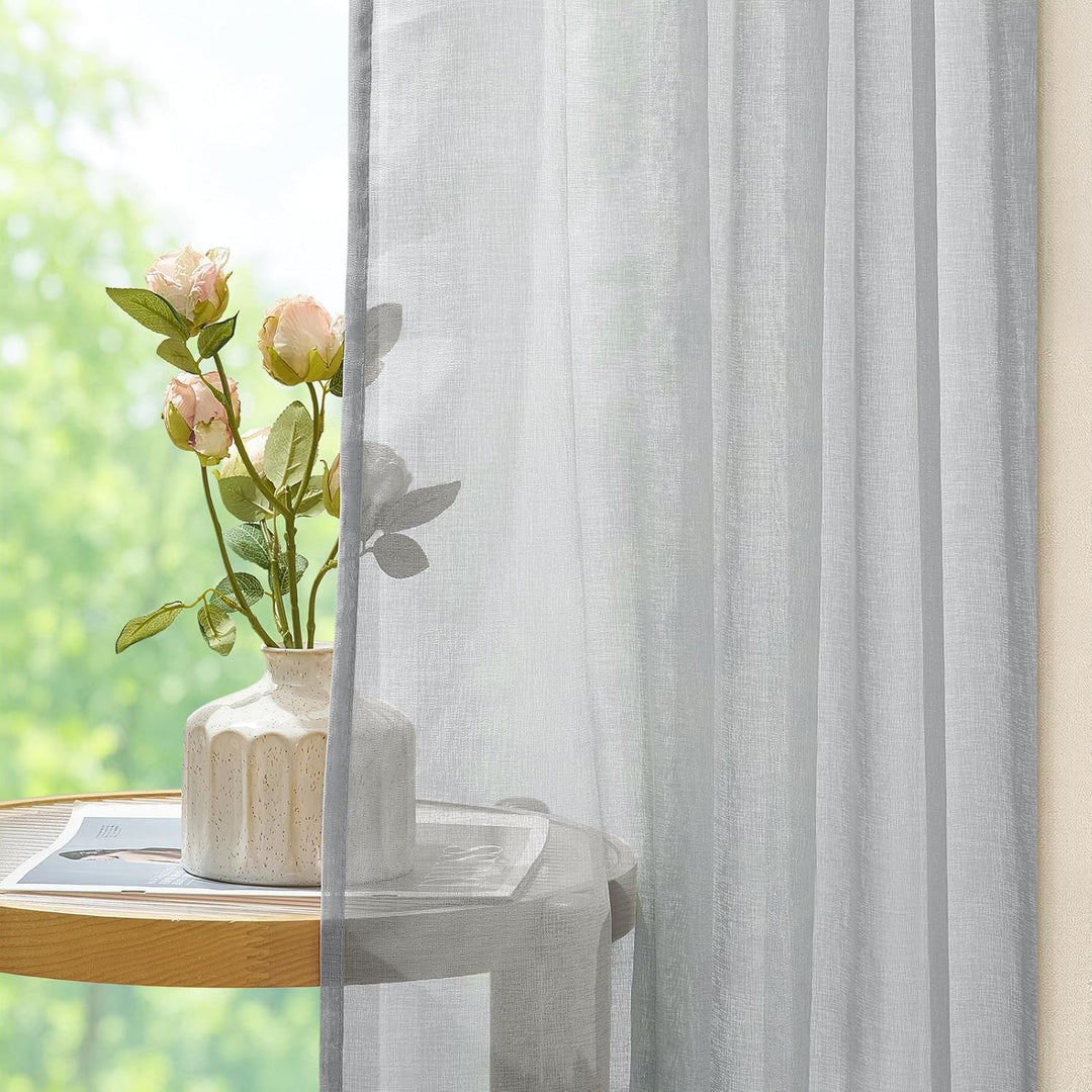 MRTREES Vorhänge Gardinen mit Store Vorhang Voile halbtransparent kurz in Leinenoptik Gardine Schals