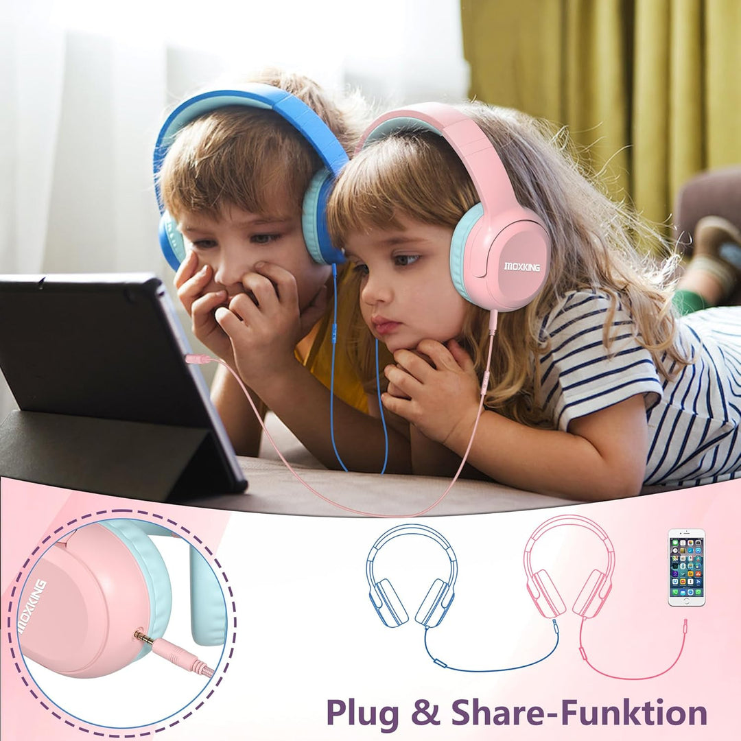 Kinder Over-Ear Kopfhörer mit Kabel und Mikrofon, Lautstärkebegrenzung 85/94 dB, Faltbares Design, f