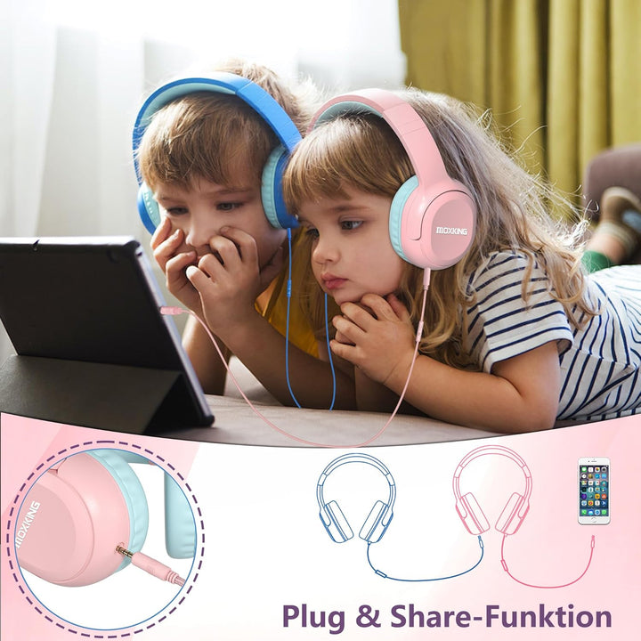 Kinder Over-Ear Kopfhörer mit Kabel und Mikrofon, Lautstärkebegrenzung 85/94 dB, Faltbares Design, f