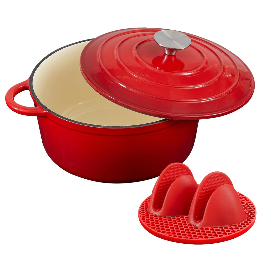Nilpferd Gusseisen Topf Schmortopf 26cm Emaille Bräter mit Deckel Topflappen, Kasserollen Bratentopf