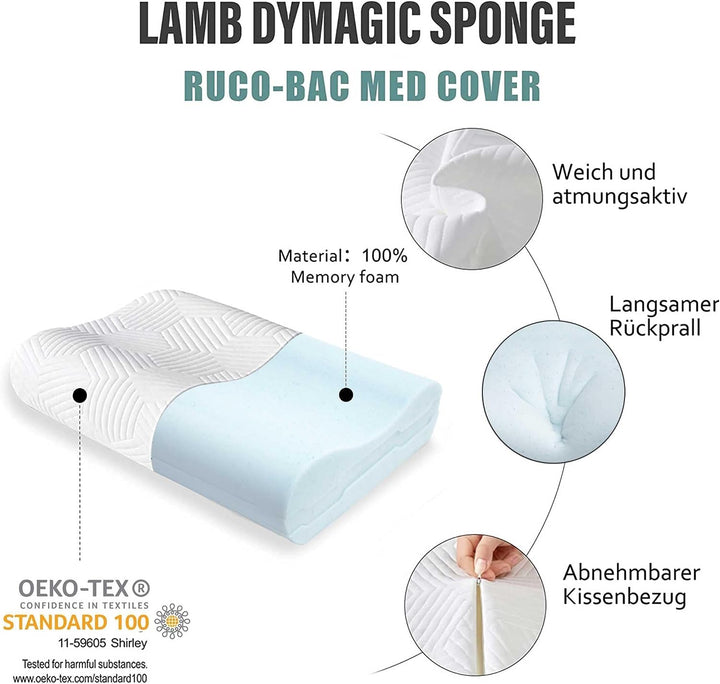 LAMB Nackenkissen Kopfkissen, Höheneinstellbares Memory Foam Nackenstützkissen Seitenschläferkissen,